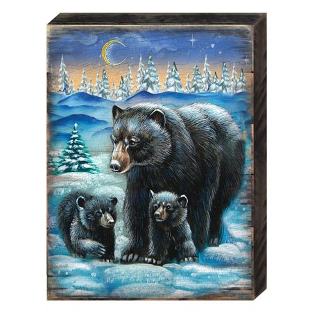 DESIGNOCRACY 9521408 Black Bears Family Wooden Block Graphic Art Design 95214B08